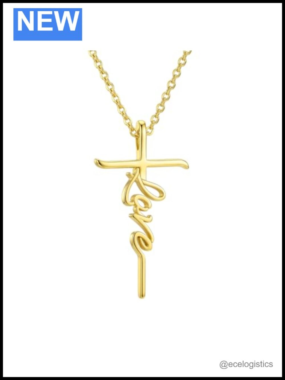 18K Gold Cross Necklace Pendant Women Religious Jewelry Gift